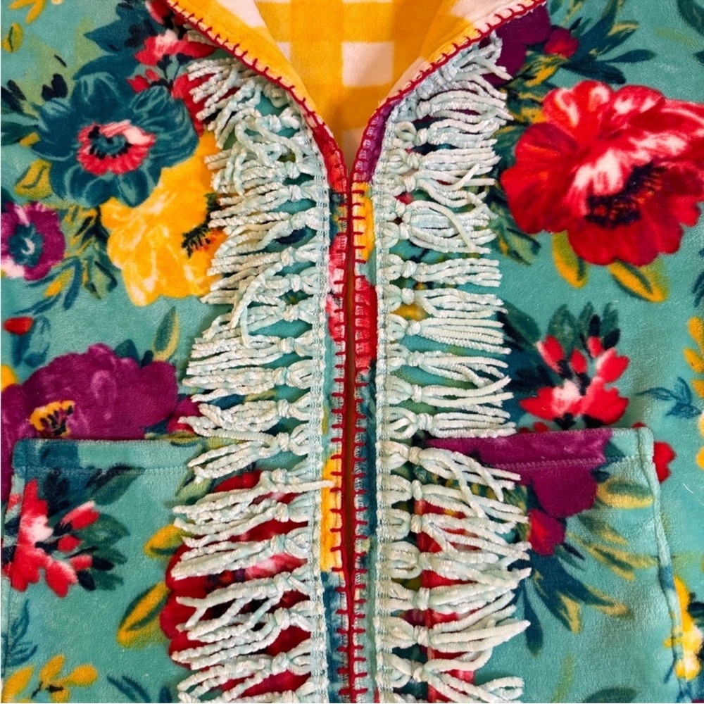 Pioneer Woman Upcycled Blanket Jacket Fringe Western - Picture 2 of 12
